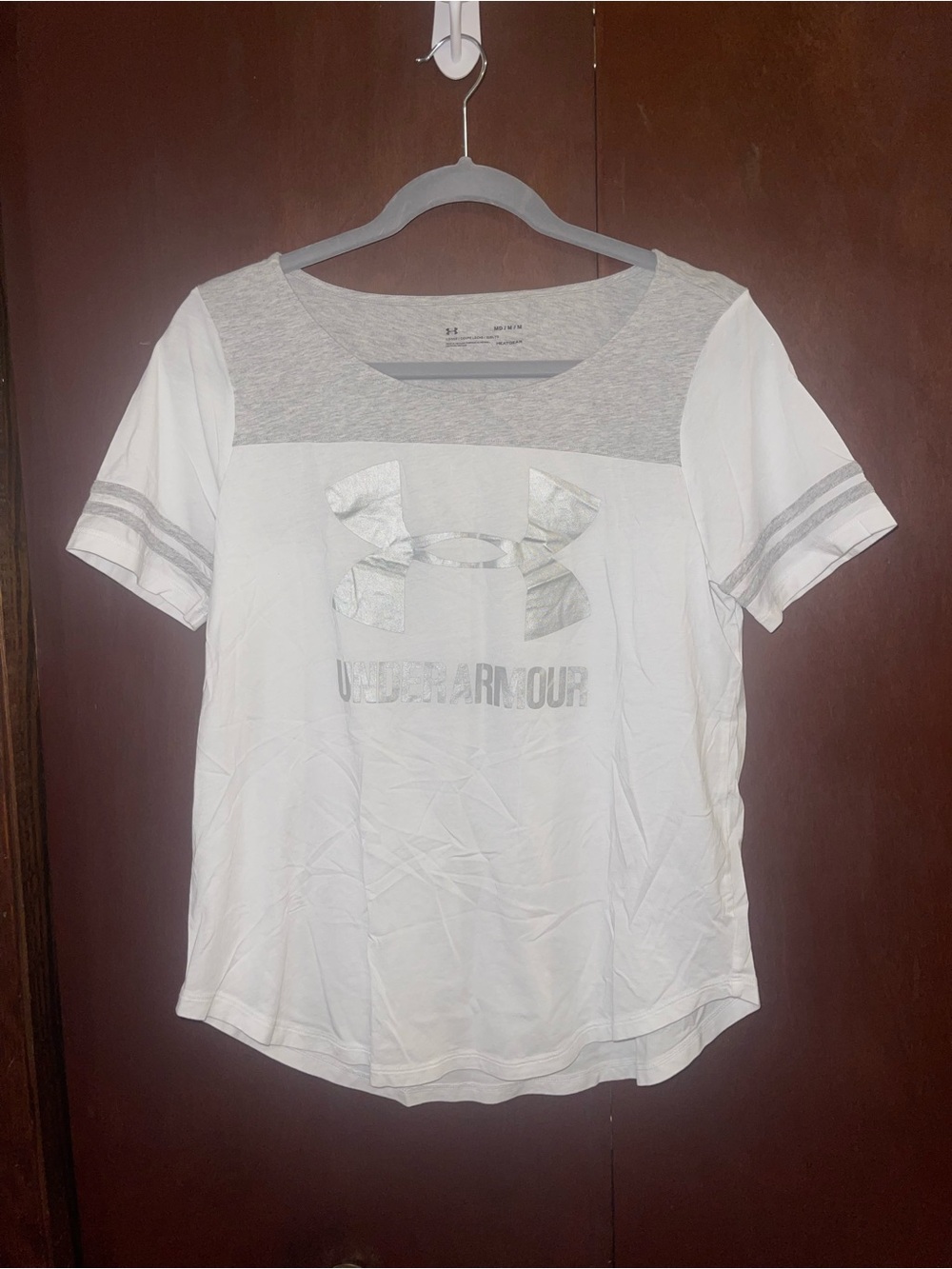 Under Armour White Short Sleeve Logo Tee with Light Gray Yoke